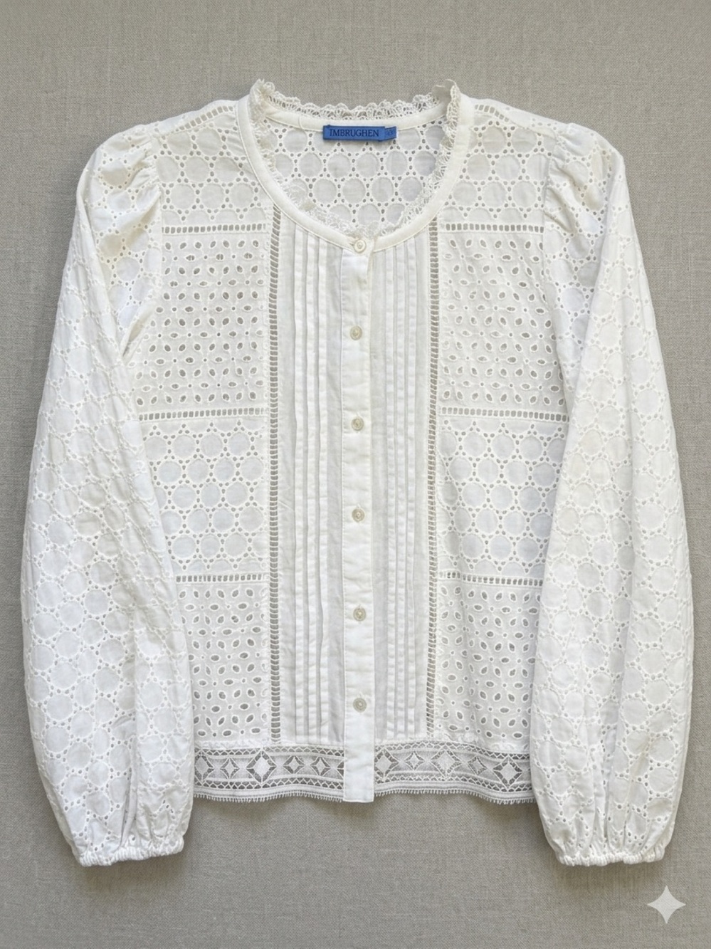 J. McLaughlin Ilaria White Eyelet Button-Front Long Sleeve Blouse Medium